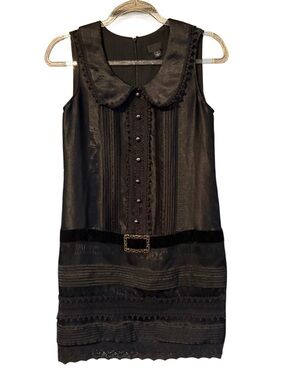 Anna Sui Black Sleeveless Peter Pan Collar Mini Dress gothic black
